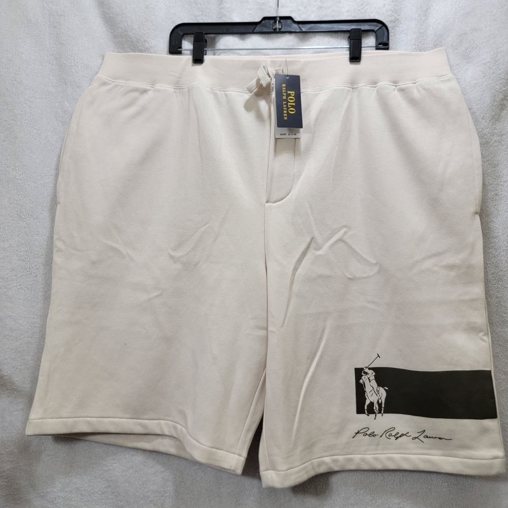 NWT Polo Ralph Lauren Men's Big & Tall Big Pony‎ Fleece Shorts 3LT Beige $110